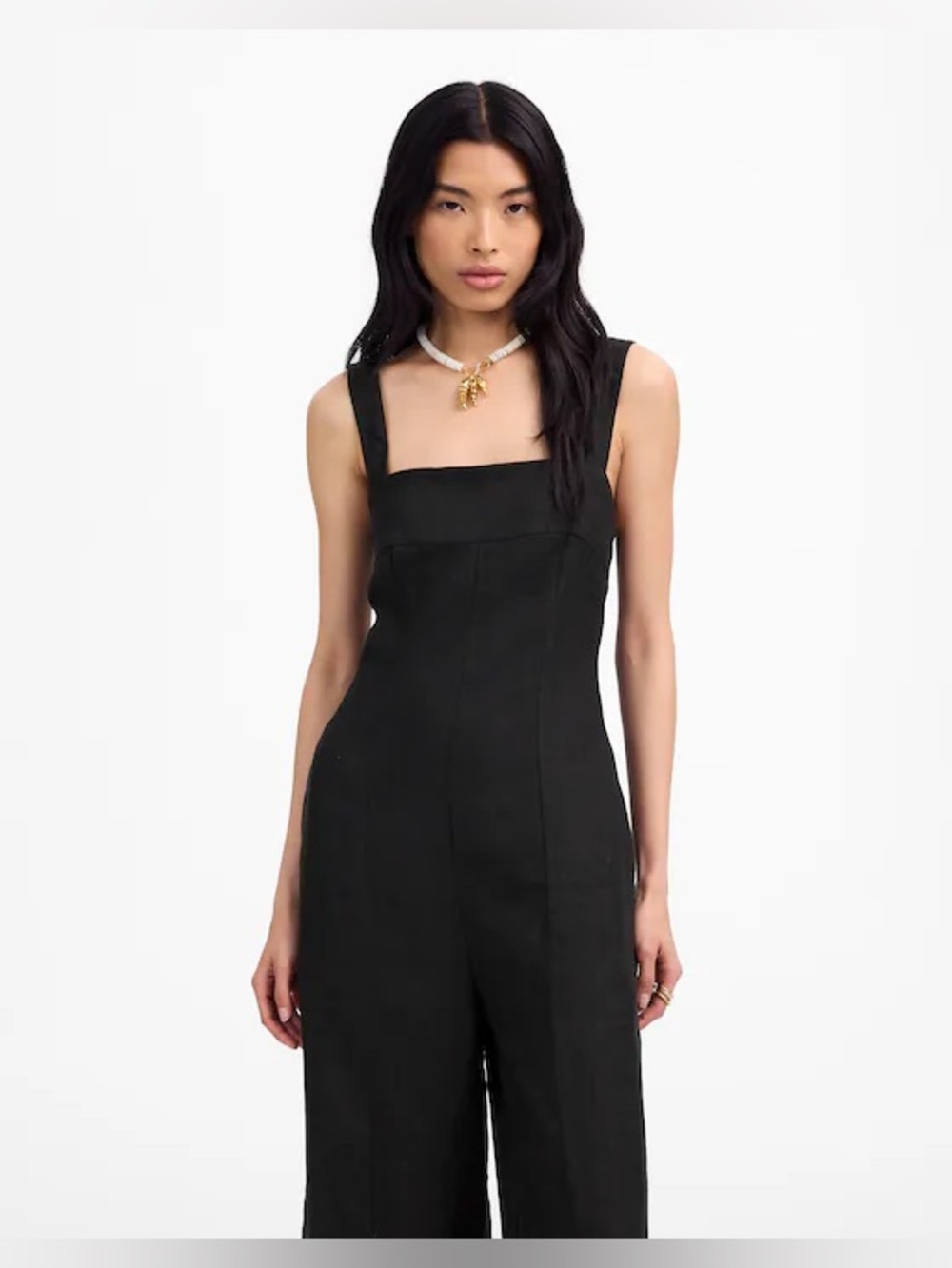 100% Linen Squareneck Wide-Leg Jumpsuit